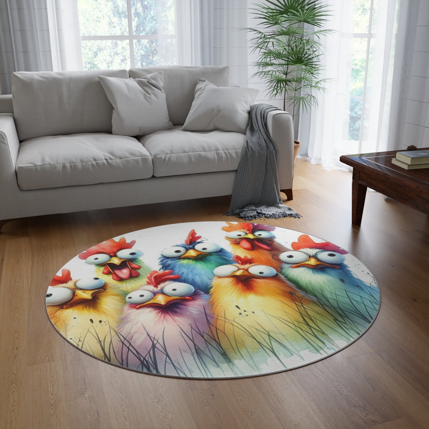 Funny Chickens Round Rug