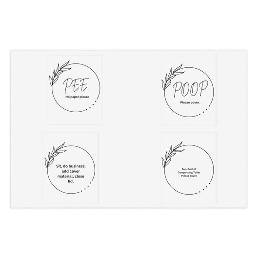 Compost Loo stickers — “Pee / Poop / Please Cover” Toilet Decals
