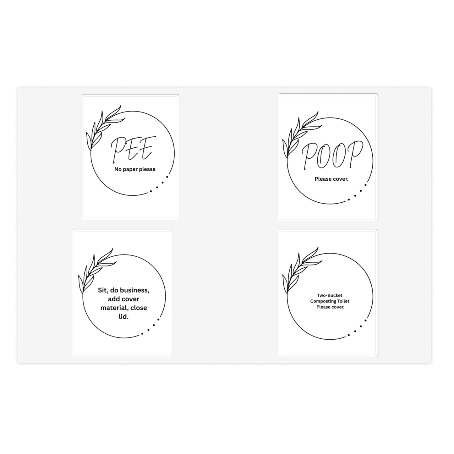 Compost Loo stickers — “Pee / Poop / Please Cover” Toilet Decals